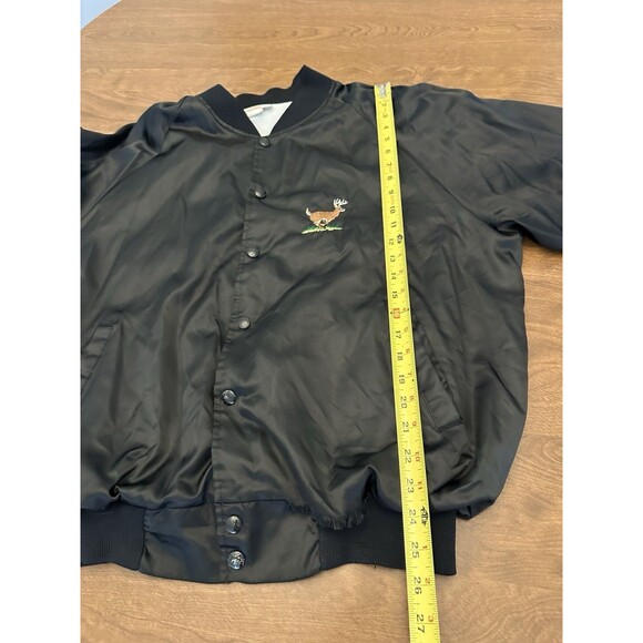 Hartwell Jacket Mens XL Black Nylon Satin Bomber Embroidered Deer Hunter Vintage - Picture 8 of 15
